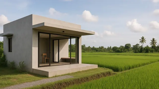Gambar Rumah Sederhana Tepi Sawah yang Cantik