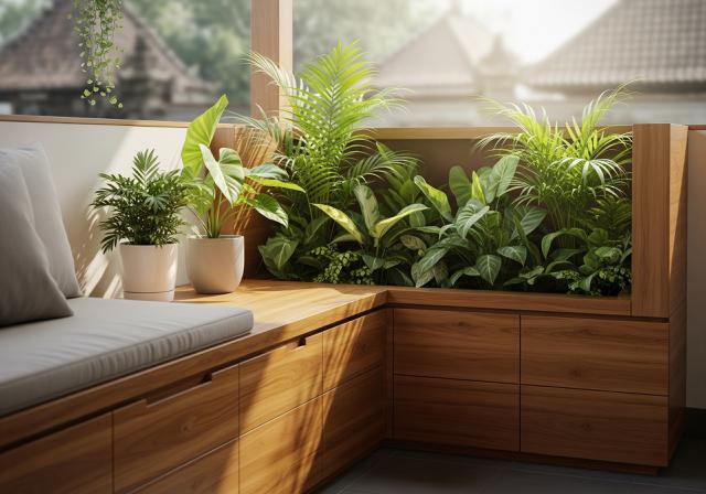 Teras dengan Planter Bench Multifungsi/Ide Desain Teras Kecil Bisa Buat tempat Jemur Tanaman (Sumber: gemini.com)