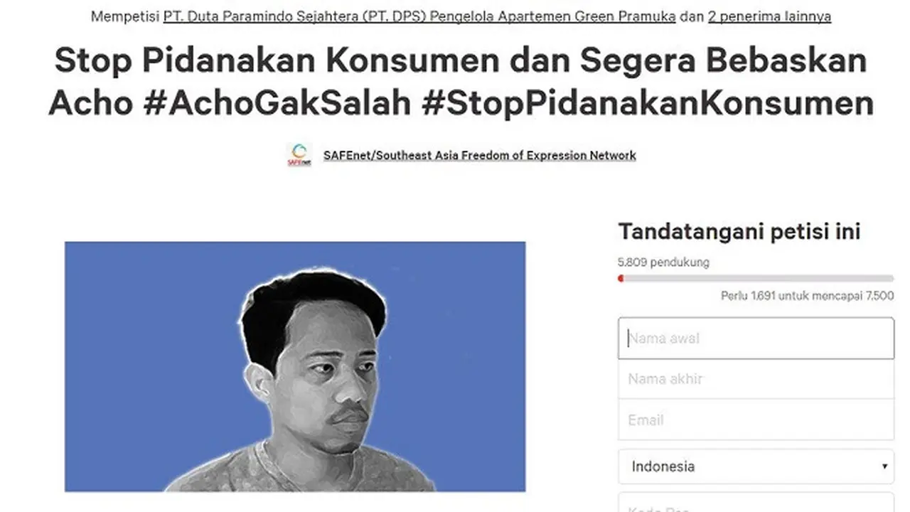 Stop Pidanakan Konsumen dan Segera Bebaskan Acho