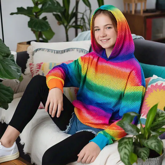 Rainbow Mesh Oversized Hoodie