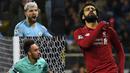 Persaingan menjadi jawara top scorer Premier League semakin seru. Sergio Aguero, Mohamed Salah dan Aubameyang bersaing ketat menjadi pemuncak top scorer Premier League musim 2018/19. (Kolase Foto AFP)
