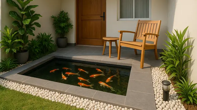 Layout Rumah 4x5 Meter Plus Kolam Ikan dan Teras Santai