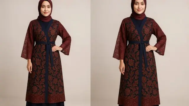 Model Batik Brokat Kombinasi Lengan Kimono Panjang