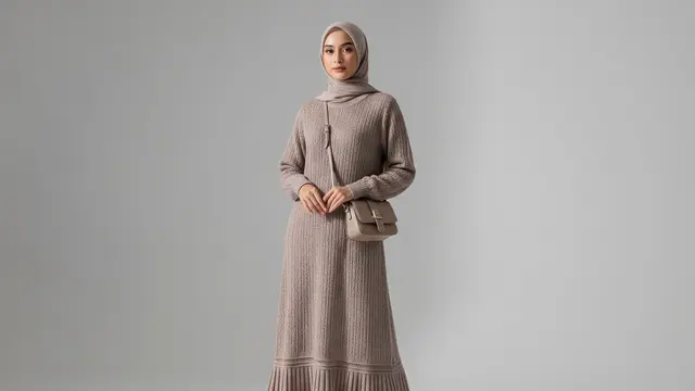 Abaya Rajut Seluruh Badan dengan Sentuhan Pleats