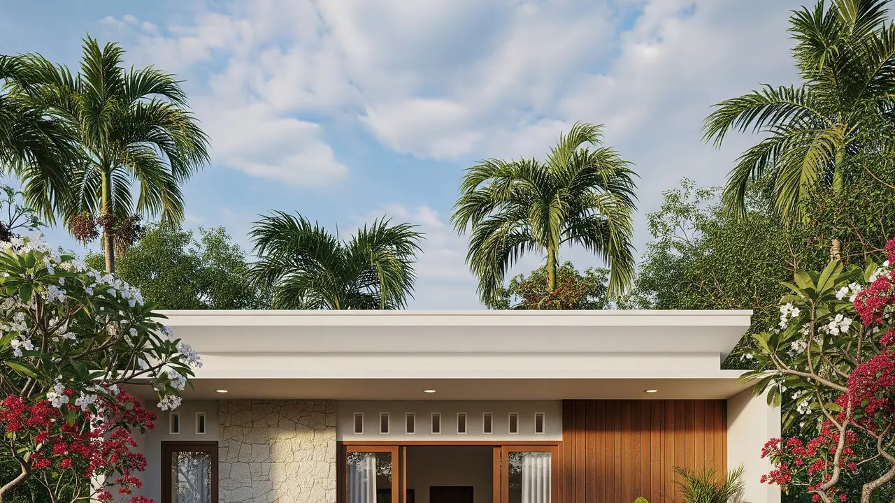 Rumah Kecil Bergaya Modern dengan Atap Datar dan Fasad Simpel
