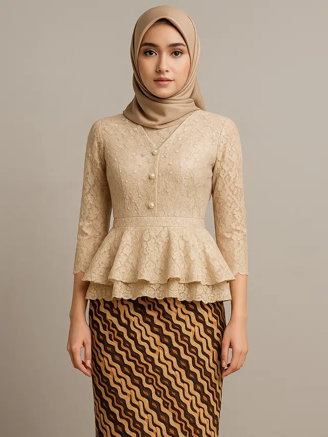 7 Model Dress Batik Peplum Kombinasi Brokat, Bikin Siluet Tubuh Lebih Proporsional