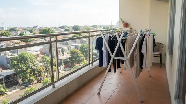 Jemuran di Teras yang Lebih Aman agar Baju Tidak Berjatuhan