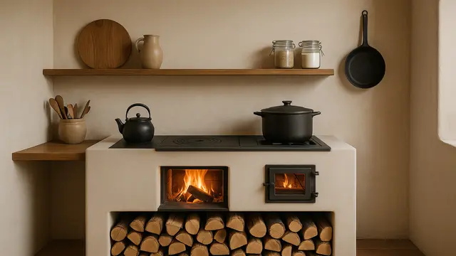 Contoh Model Dapur Tungku Kayu Bakar Minimalis untuk Rumah Tradisional/Ilustrasi AI