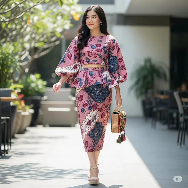 Peplum Lengan Balon + Rok Pensil