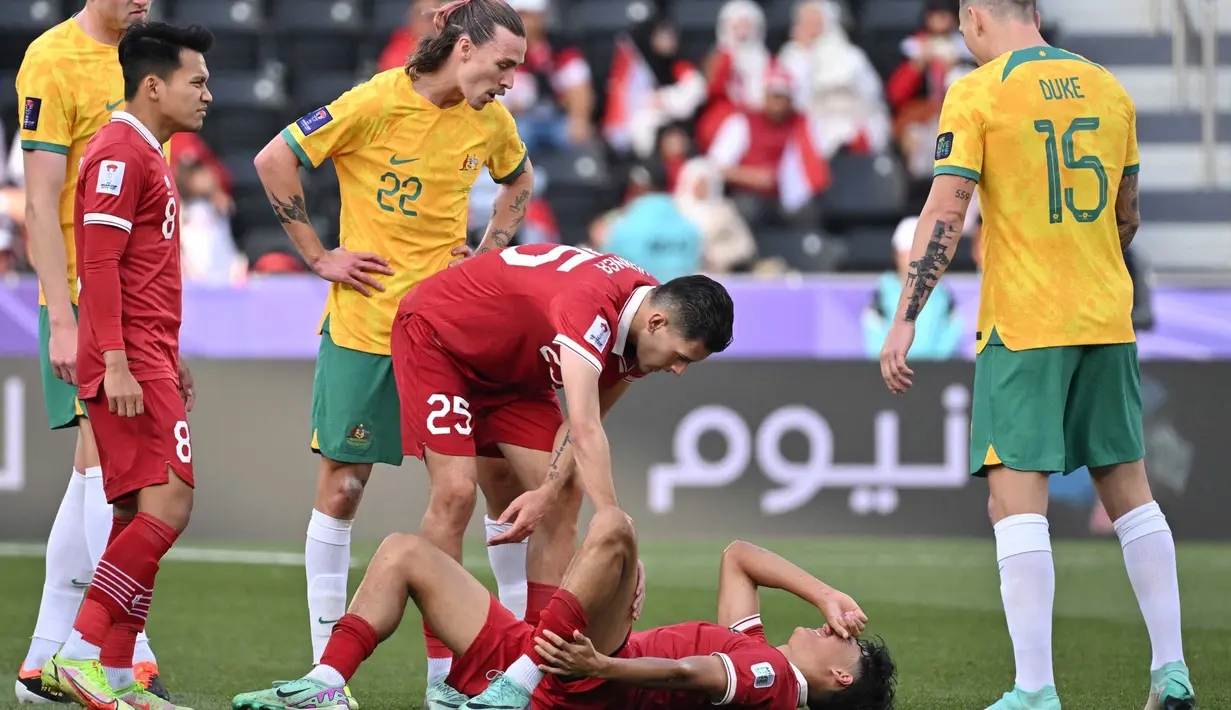 Timnas Indonesia harus mengakui keunggulan Australia dengan skor 0-4. (HECTOR RETAMAL/AFP)