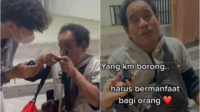 Terharu Lihat Perjuangannya, Pria Borong Kerupuk Pedagang Tunanetra. foto: TikTok @williesalim
