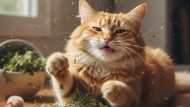 Kucing Bermain dengan Catnip