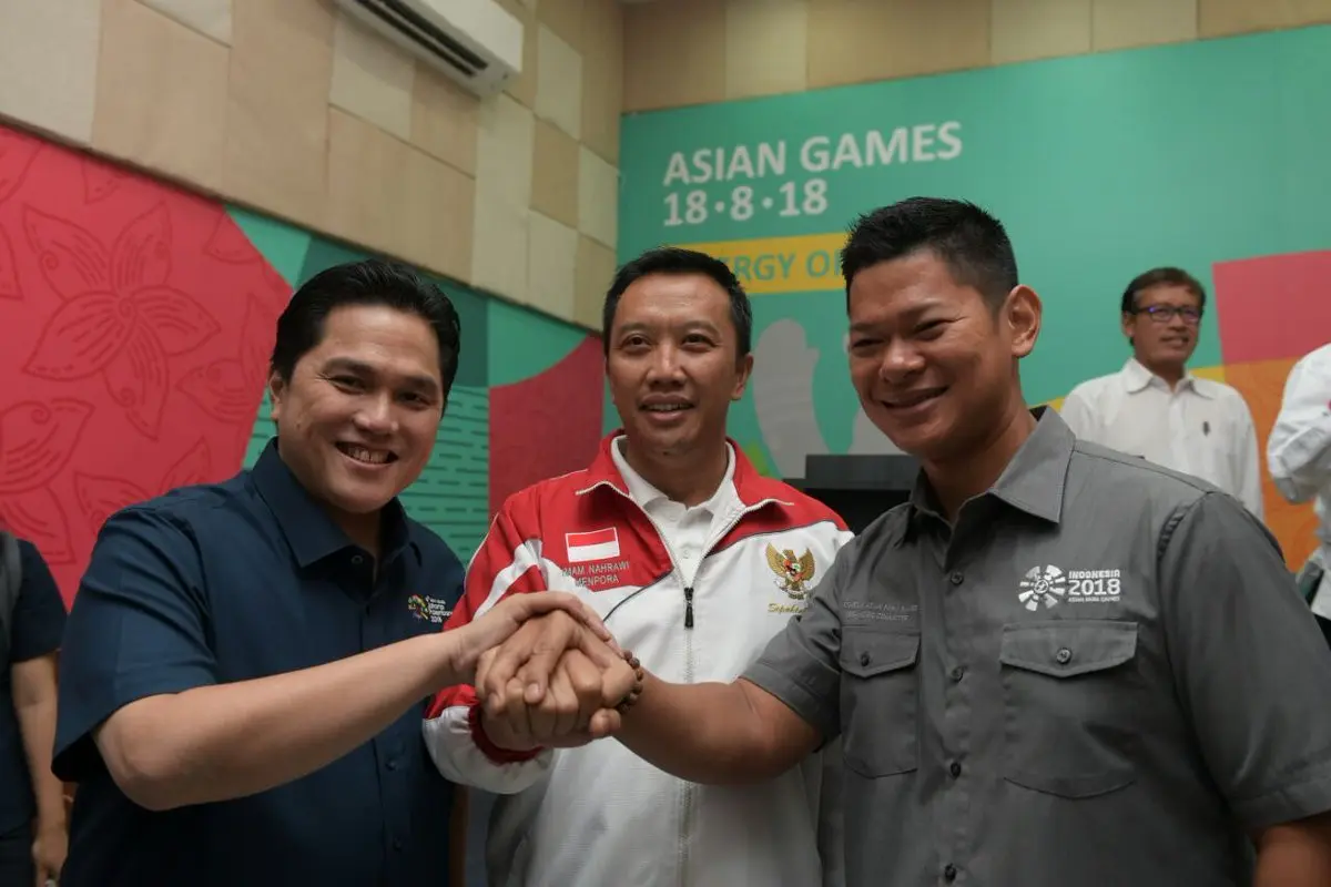 Imam Nahrawi, Erick Thohir, dan Raja Sapta Oktohari