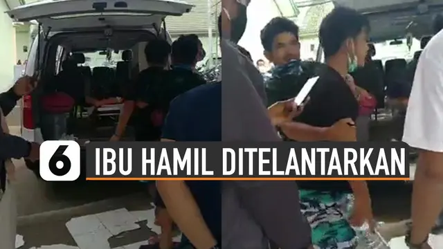 Ibu hamil akan segera melahirkan hanya bisa menunggu di mobil ambulans. Karena belum mendapatkan penanganan dari pihak rumah sakit.