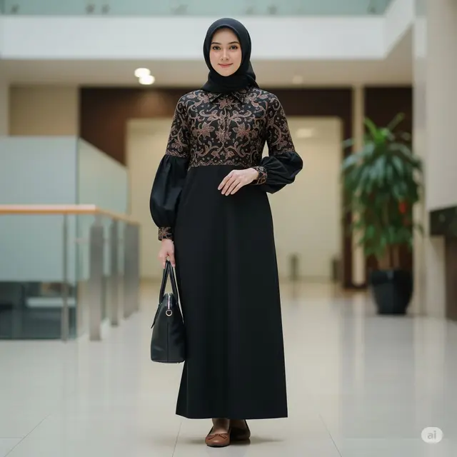 Setelan Batik Atasan Lengan Balon + Celana Senada