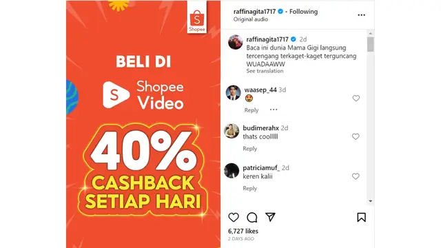Komentar Raffi Ahmad.