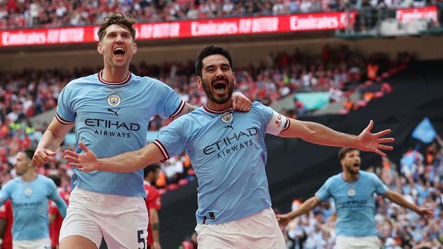 Pemain Manchester City merayakan gol ke gawang MU di final Piala FA 2022/2023