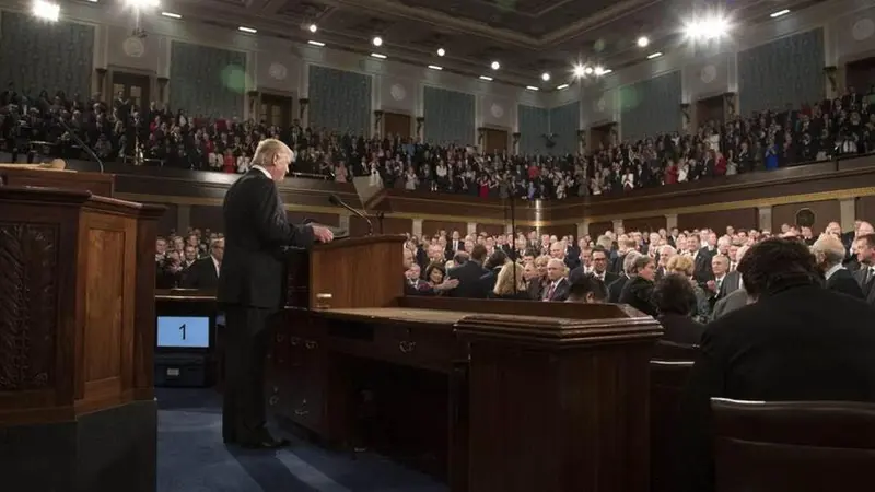 Presiden Amerika Serikat Donald Trump di Kongres AS saat menyampaikan pidato State of the Union (30/1/2018) (sumber: Gedung Putih)