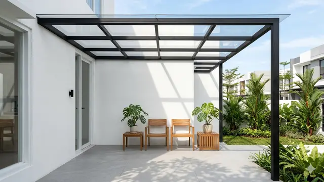 Inspirasi Kanopi Teras Rumah dengan Rangka Hitam Doff ala Rumah Urban
