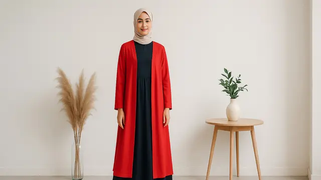 Model Gamis dengan Outer Cardigan Panjang/Ilustrasi gambar oleh AI