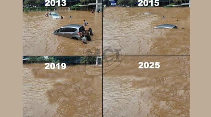 Jakarta yang sedang kebanjiran, oleh beberapa onliner dijadikan bahan untuk  membuat karya yang kreatif.