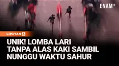 Para pelari ini bersiap beradu lari sejauh 100 meter tanpa alas kaki. Kegiatan ini menjadi ajang anak muda berkumpul, berkompetisi, dan menyalurkan hobi lari sambil menunggu sahur.