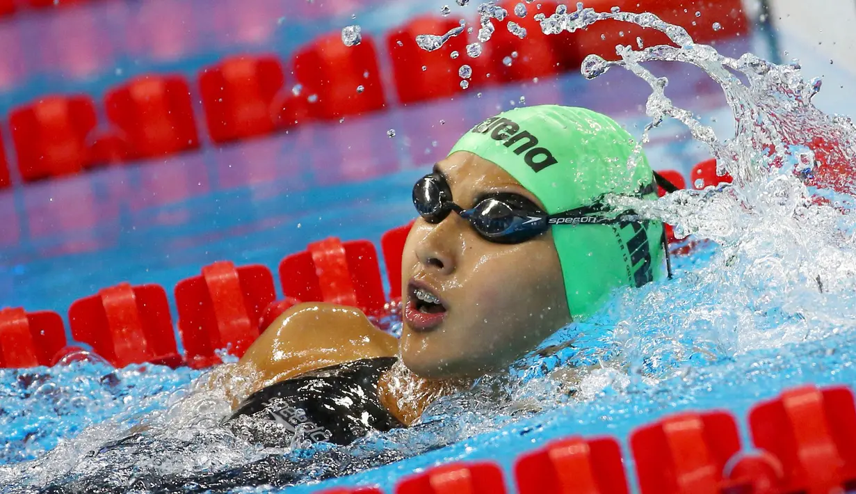 Gaurika Singh saat berlaga Olimpiade Rio 2016, Rio de Janeiro, Brasil, (7/8). Atlet wanita 13 tahun ini merupakan atlet berbakat dan memiliki bakat yang mampu bersaing dengan atlet yang lainnya. (REUTERS/Michael Dalder)