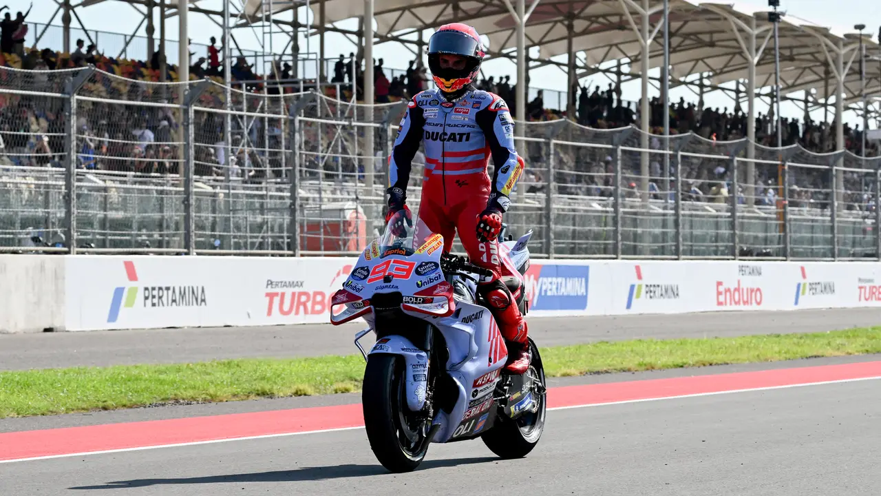 Marc Marquez beraksi di MotoGP Mandalika 2024