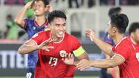 Muhammad Ferarri, pemain belakang Timnas Indonesia, merayakan gol ke gawang Timnas Laos pada Kamis, 12 Desember 2024.