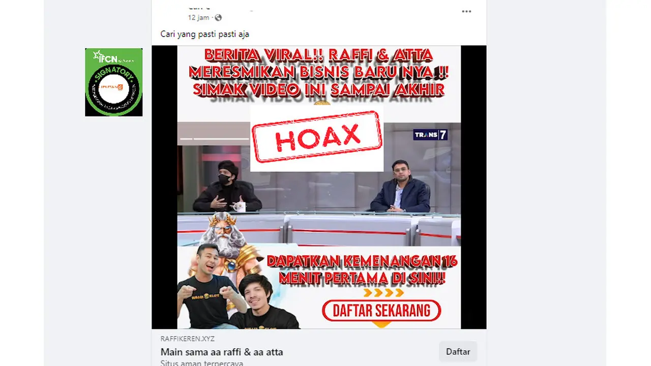 Tangkapan layar hoaks seputar judi