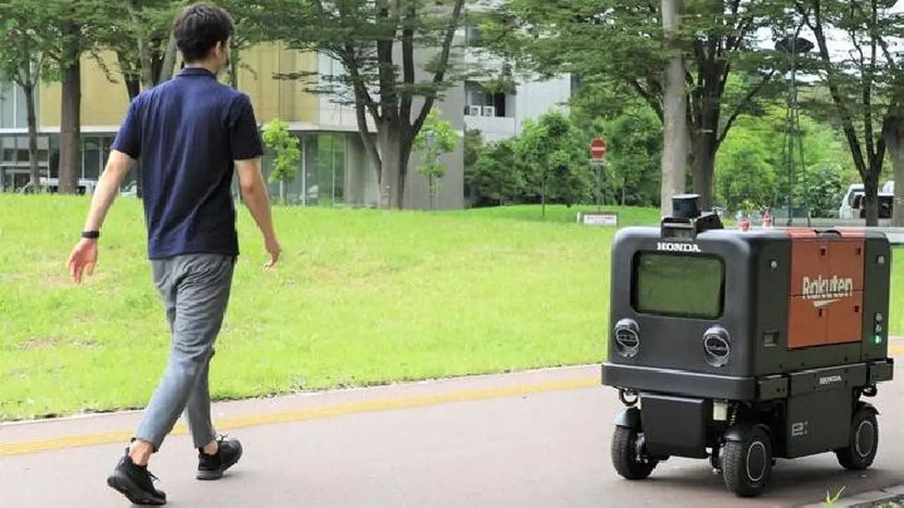 Honda Motor Co bersama Rakuten Group menguji coba robot pengiriman otomatis ramah lingkungan di sekitar Universitas Tsukuba. (Dok. Honda)