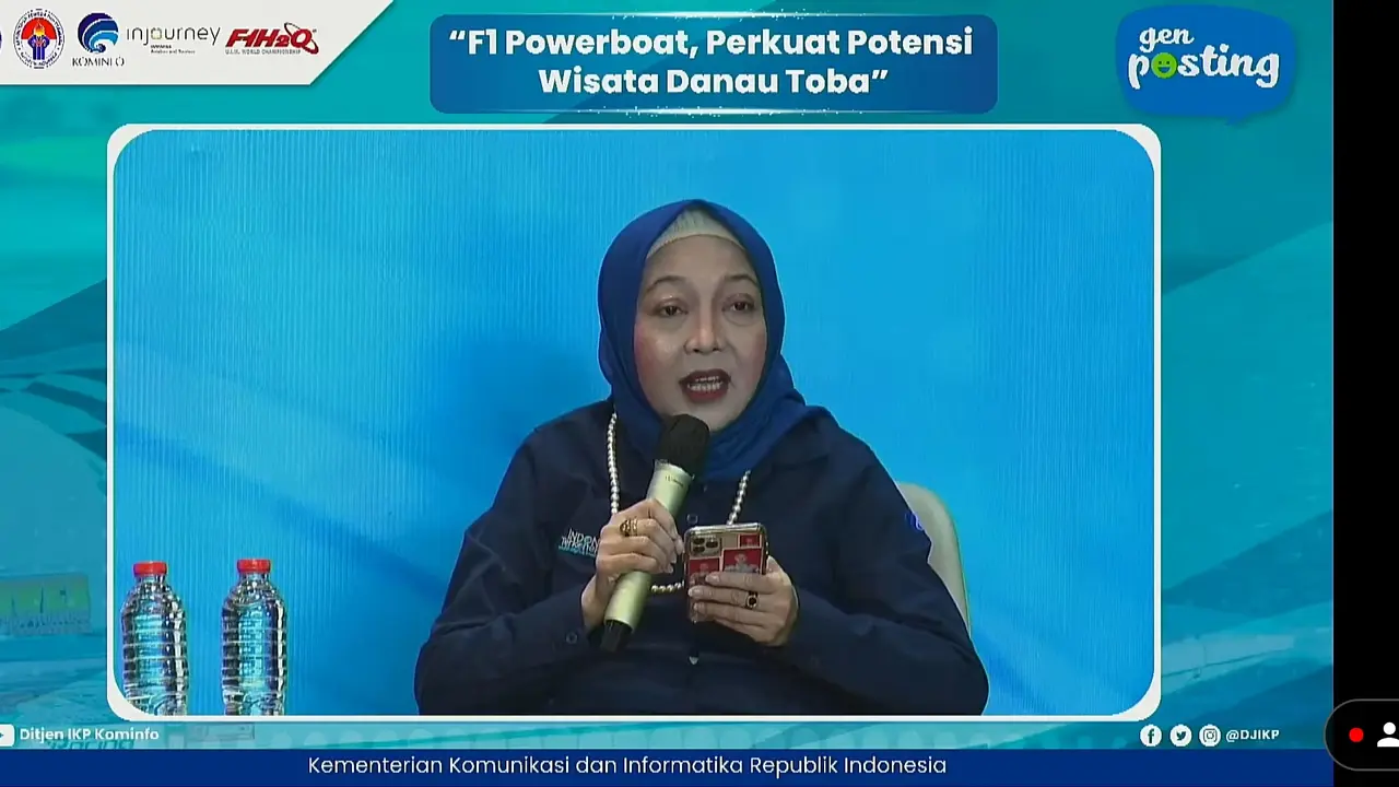 Direktur Informasi dan Komunikasi Perekonomian dan Maritim Kementerian Komunikasi dan Informasi (Kominfo) Septriana Tangkary dalam acara Genposting: F1 Powerboat, Perkuat Potensi Wisata Danau Toba, Rabu (25/1/2023).