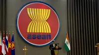 Sekjen ASEAN Lim Jock Hoi dalam acara peluncuran kerja sama pendidikan ASEAN dan India. (Liputan6.com/ Benedikta Miranti)