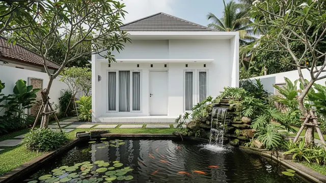 5 Model Rumah Minimalis Desa dengan Kolam Ikan Kecil di Depan Rumah yang Sejuk