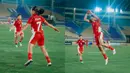 Jazlyn Kayla Azkha menjadi nama lain yang tak kalah tajam. Ia berhasil mencetak dua gol (20' dan 26') pada laga tersebut. (@TimnasIndonesia)