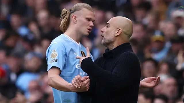 Foto: Momen Erling Haaland Ribut dengan Pep Guardiola, City Hancurkan Wolves di Liga Inggris