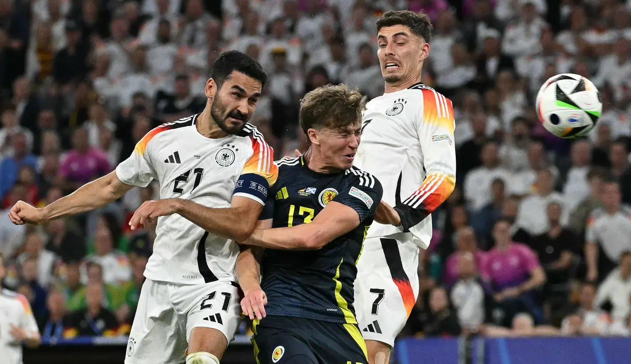 Di laga pembuka Piala Eropa 2024, Timnas Jerman pesta gol 5-1 atas Skotlandia. (Miguel MEDINA / AFP)