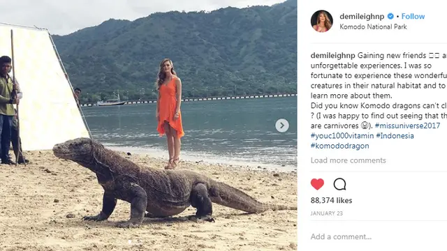 Demi Leigh Peters Miss Universe 2017 Berani Selfie dengan Komodo