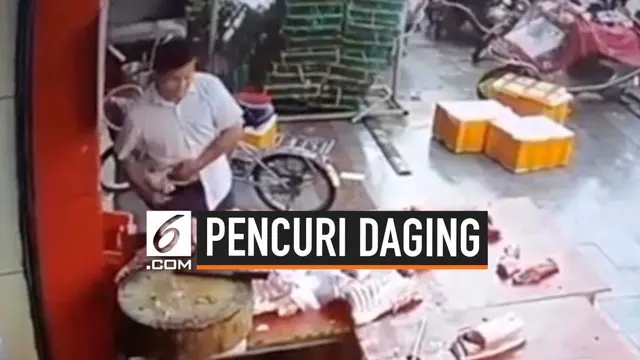 VIDEO: Terekam CCTV, Pengunjung Pasar Curi Sepotong Daging