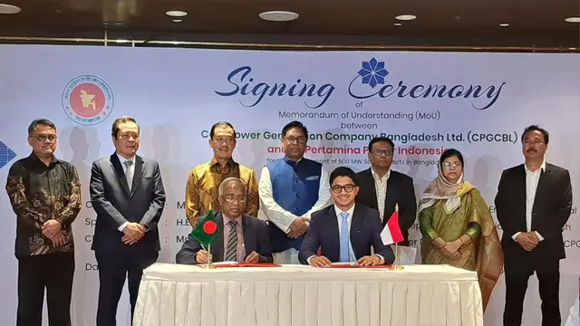 Pertamina New & Renewable Energy (Pertamina NRE) secara resmi menandatangani Nota Kesepahaman (MoU) bersama Coal Power Generation Company Bangladesh Limited (CPGCBL). (Foto: Pertamina)
