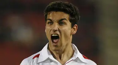 Selebrasi gol winger Sevilla, Jesus Navas ke gawang Real Mallorca dalam lanjutan La Liga di Ono Stadium, Palma de Mallorca, 20 Februariy 20. AFP PHOTO / JAIME REINA 