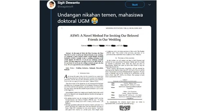 Undangan pernikahan bentuk jurnal (Sumber: Twitter/seagatesoft)