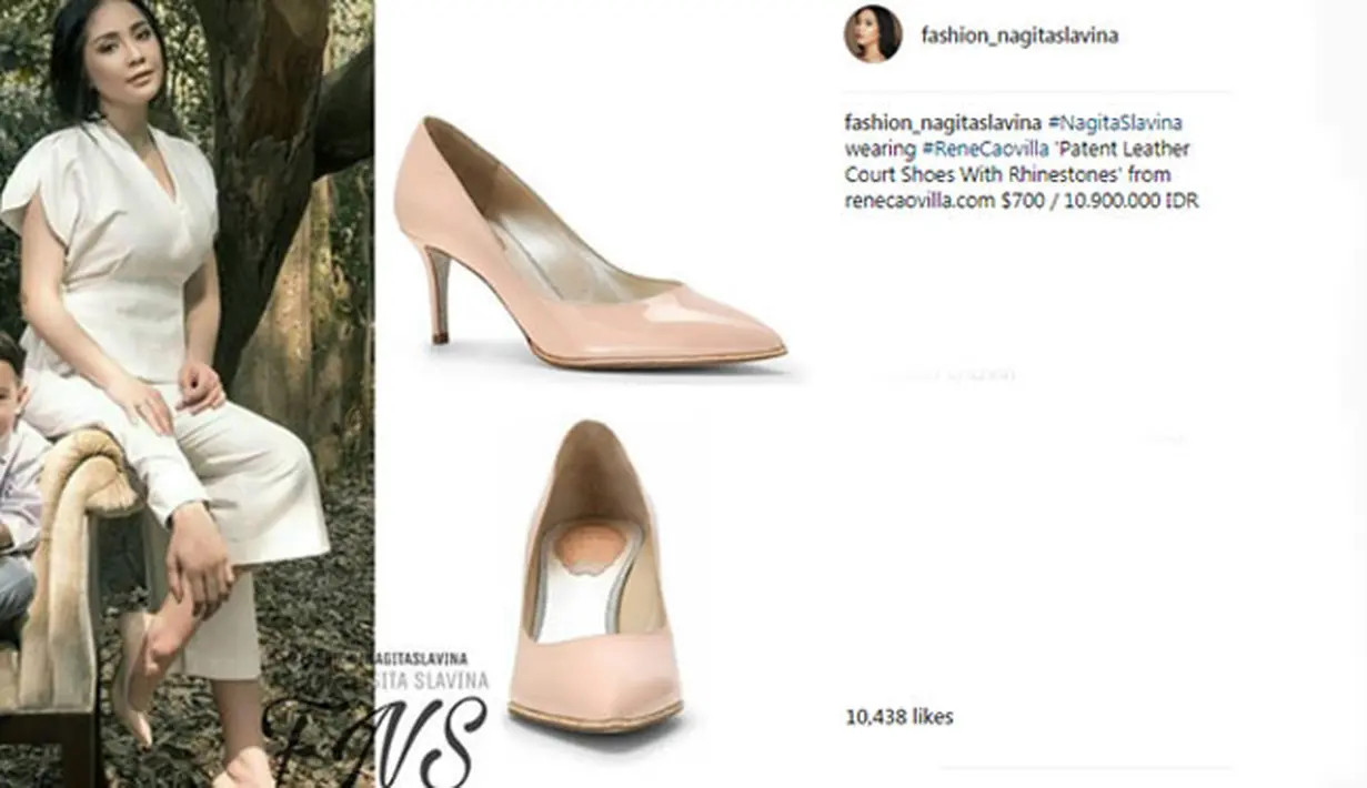 Pada sebuah pemotretan dengan Rafathar, Nagita Slavina tampak mengenakan sepatu merek Rene Caovilla. Sepatu ini berharga Rp 10 juta. (foto: instagram.com/fashion_nagitaslavina)
