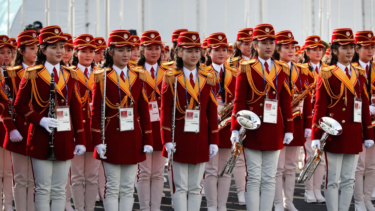 Penampilan Pemandu Sorak Korea Utara Sambut Atlet Olimpiade Pyeongchang