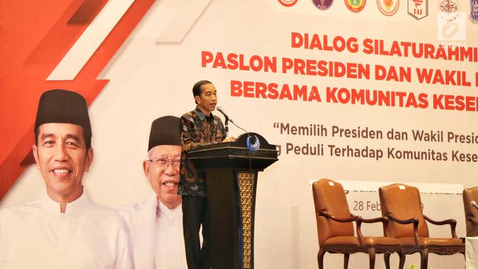 Calon Presiden nomer urut 01 Joko Widodo memberikan sambutan pada acara Dialog Silaturahmi Paslon Presiden dan Wakil Presiden Bersama Komunitas Kesehatan di Gedung Bidakara Jakarta, Kamis (28/2). (Liputan6.com/HO/Cendi Safitri)