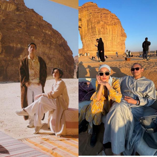 Adu Gaya Outfit Pasangan Bunga Citra Lestari-Tiko dan Vidi Aldiano-Sheila di  Al Ula