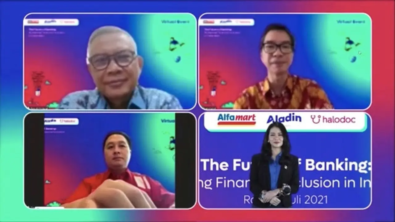 Ilustrasi seremoni kerja sama Bank Aladin, PT Sumber Alfaria Trijaya Tbk (AMRT) dan Halodoc (Dok: Liputan6.com/ Pipit Ika Ramadhani)