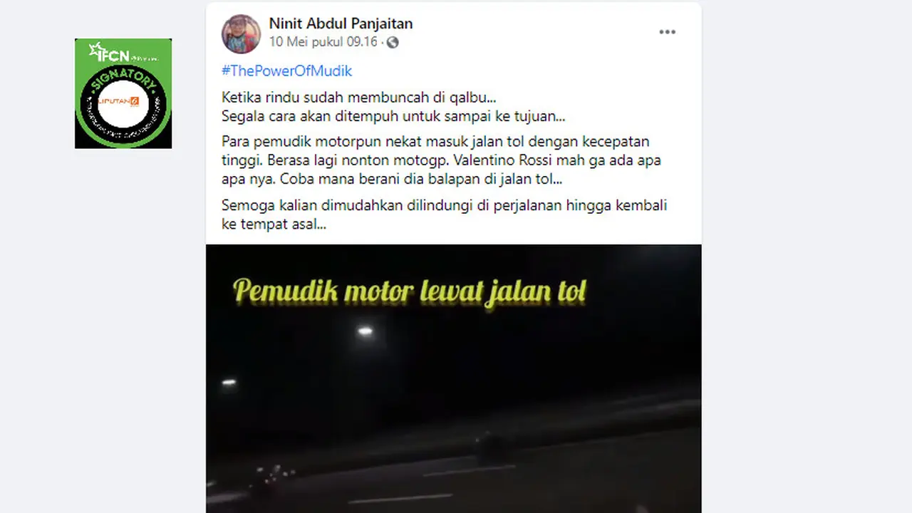 Cek Fakta Liputan6.com menelusuri klaim video pemudik naik motor lewat tol