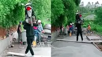 Mau Lewati Jalanan yang Baru Dicor Sambil Bawa Sepeda Motor, Cara Ini Bisa Dicoba (TikTok/@henidst)