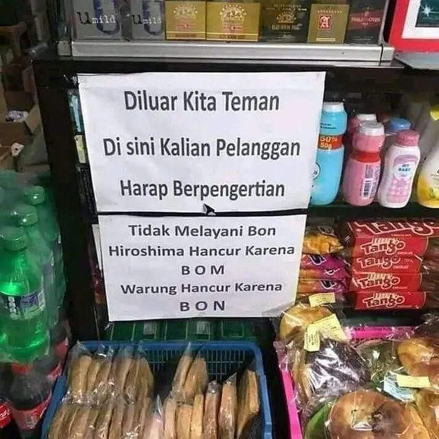 6 Tulisan Dilarang Utang di Warung Ini Bikin Ngakak